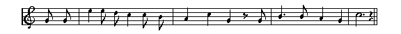 [notes: g' g' | ^e ^e' ^d' ^c ^c'  b' | a ^c   g  > g' | b. b'  a g | (^c). ||]